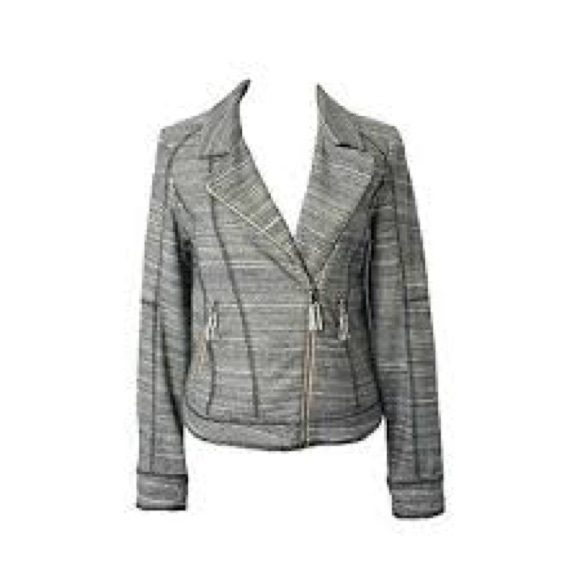 Anthropologie Gray Knit Moto Jacket Asymmetrical Zip Cotton Size Medium - Picture 5 of 7